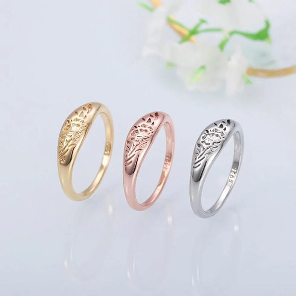 😍14K Gold Plated Flower Carved Unique Fashion Vintage Ring for Women, L032 - Picture 5 of 6